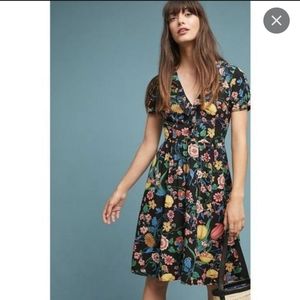 Anthropologie Maeve Floral and Black Summer Dress, Size US 0